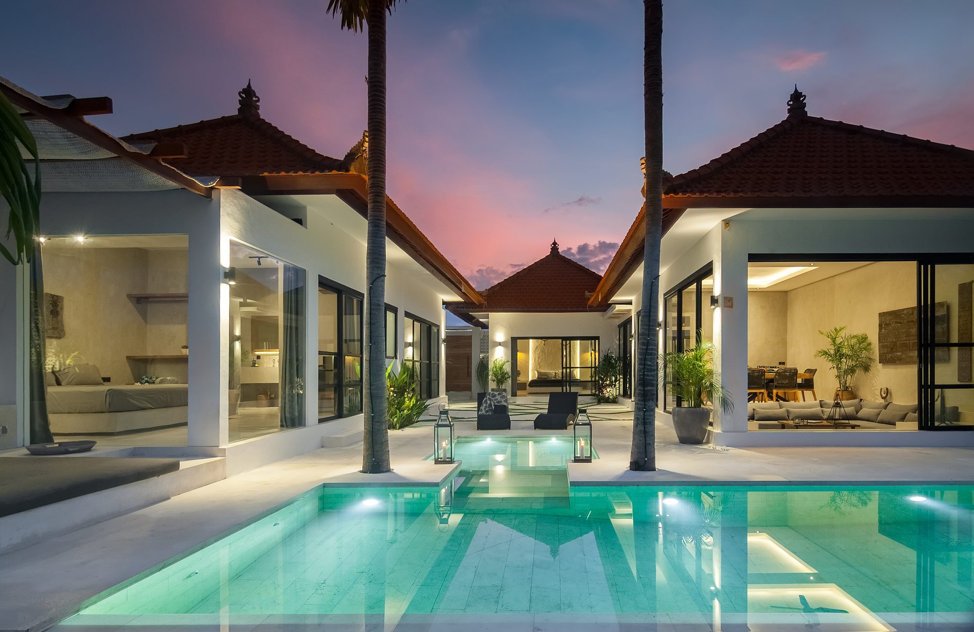 Villa Baloo private pool at sunset luxury villa Pererenan Bali
