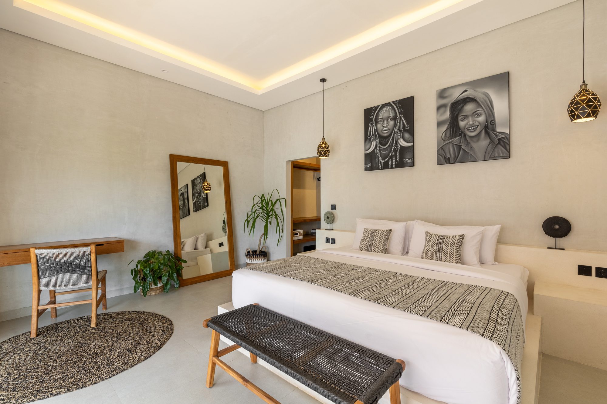 Villa Menaka bedroom luxury villa with rice field views Pererenan Bali