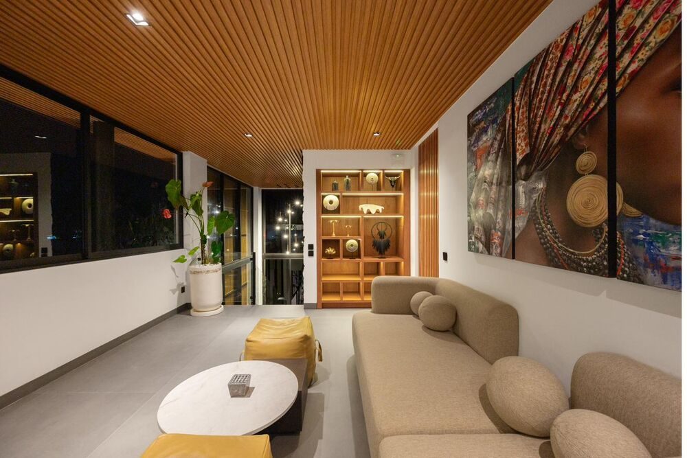 Double height living room with tropical planting MAR Bali 1 Pererenan Bali