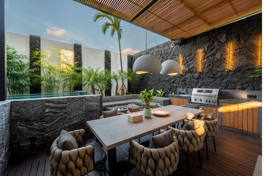 Outdoor dining and BBQ area MAR Bali 1 luxury villa Pererenan Bali