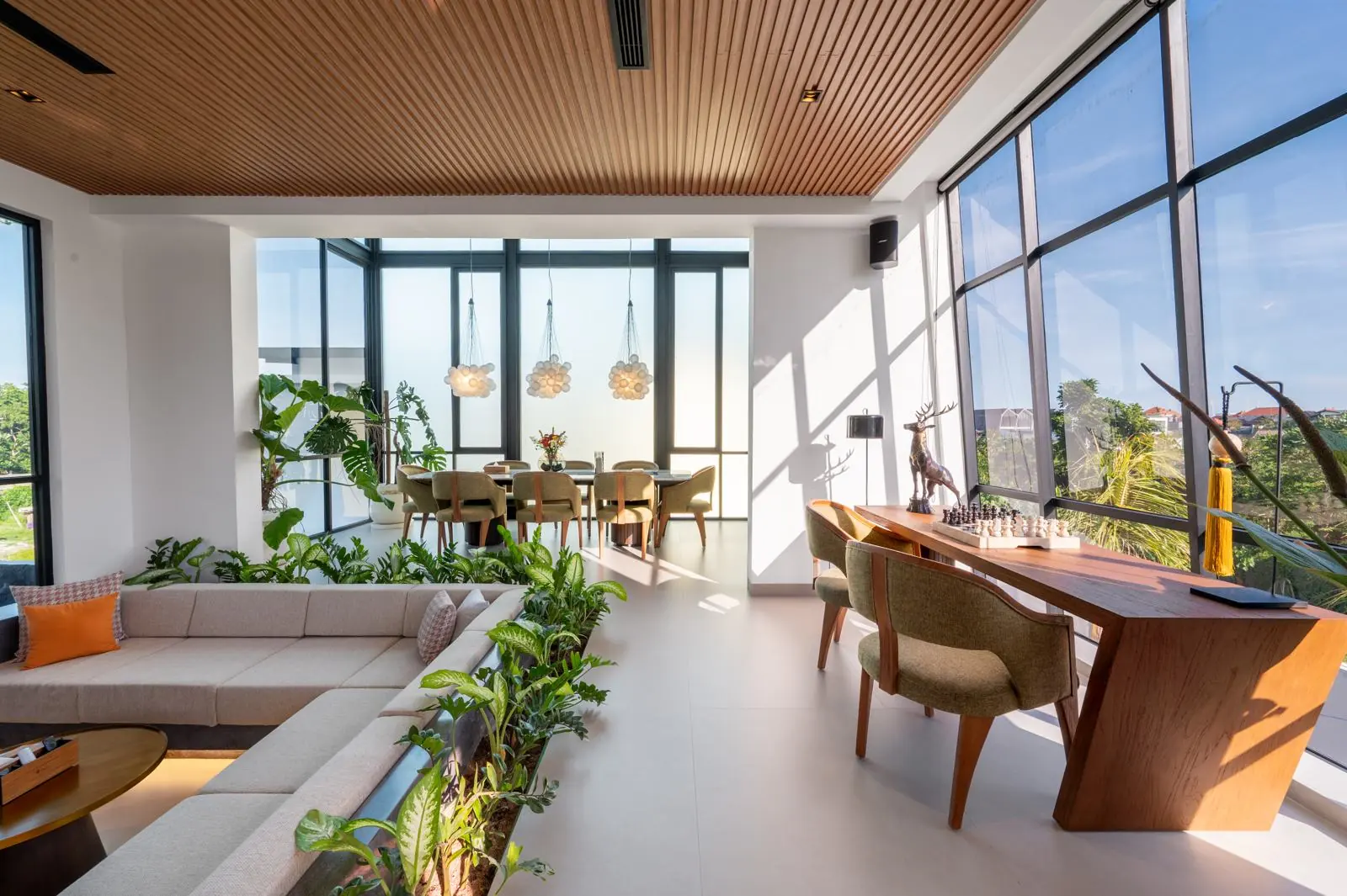 Sunken lounge and writing desk with floor-to-ceiling glass MAR Bali 1 Pererenan Bali