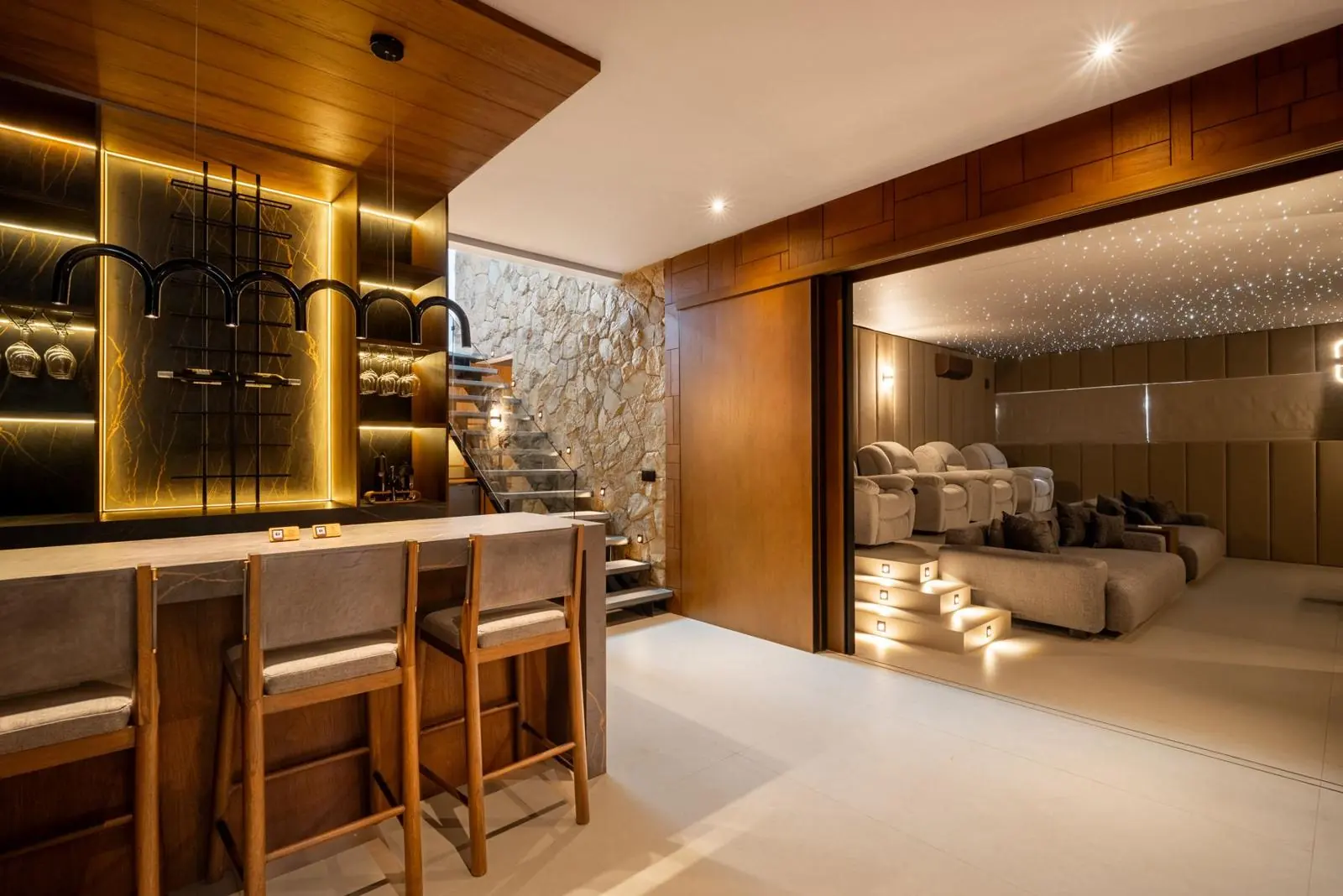 Private bar opening onto the star-ceiling cinema MAR Bali 2 Pererenan Bali