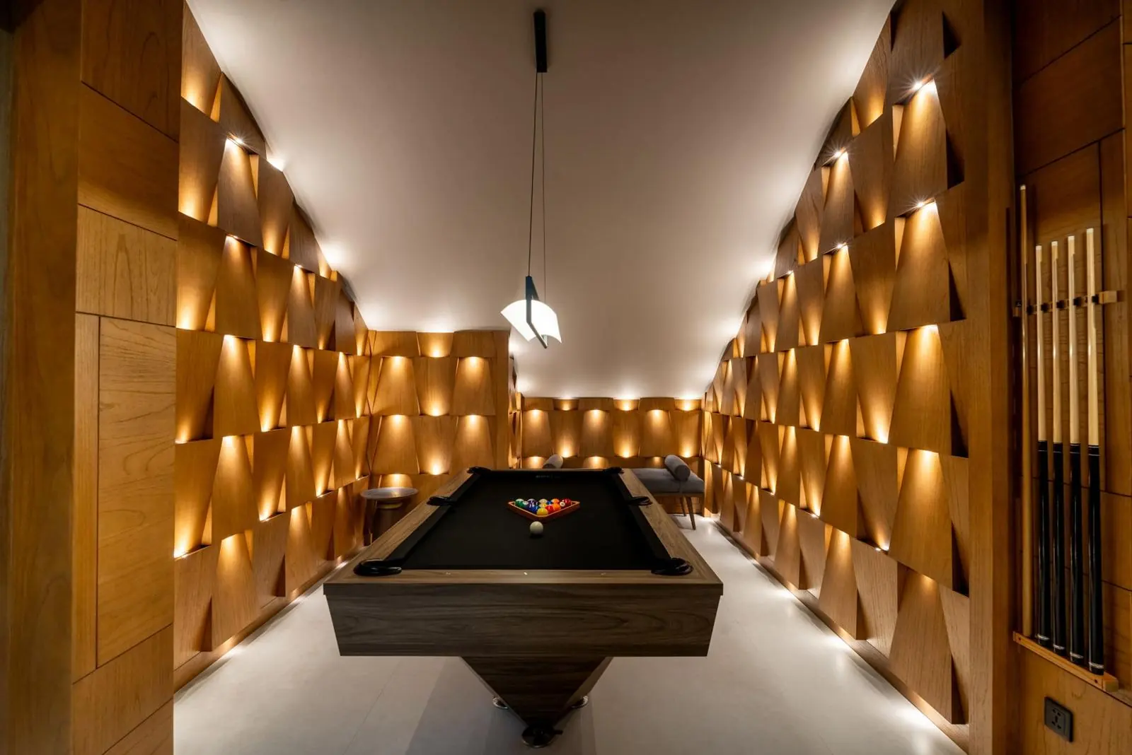 Billiards room with sculpted timber walls MAR Bali 2 luxury villa Pererenan Bali